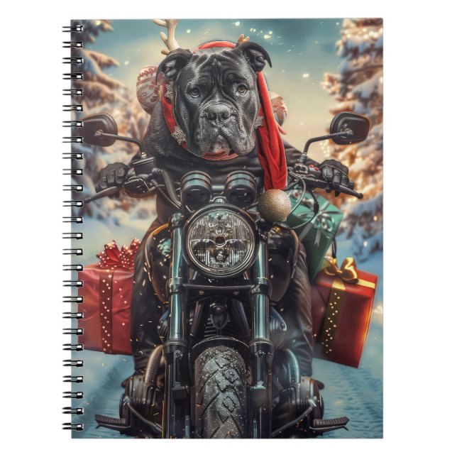Cuaderno Navidades de la motocicleta Cane Corso Dog Riding (Frente)