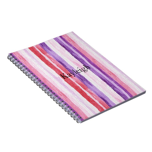 Cuaderno Navidades de las franjas rojas rosadas de Rubor mo (Lado Derecho)