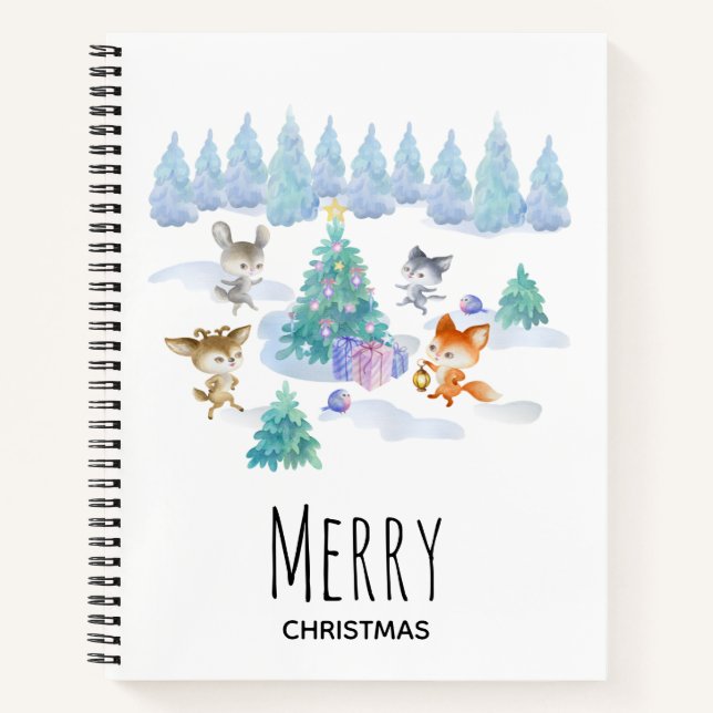 Cuaderno Navidades de los animales del bosque bailando acua (Anverso)