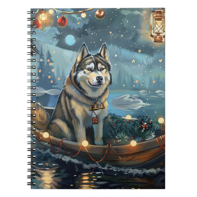 Cuaderno Navidades de Malamute de Alaska en un viaje festiv (Frente)
