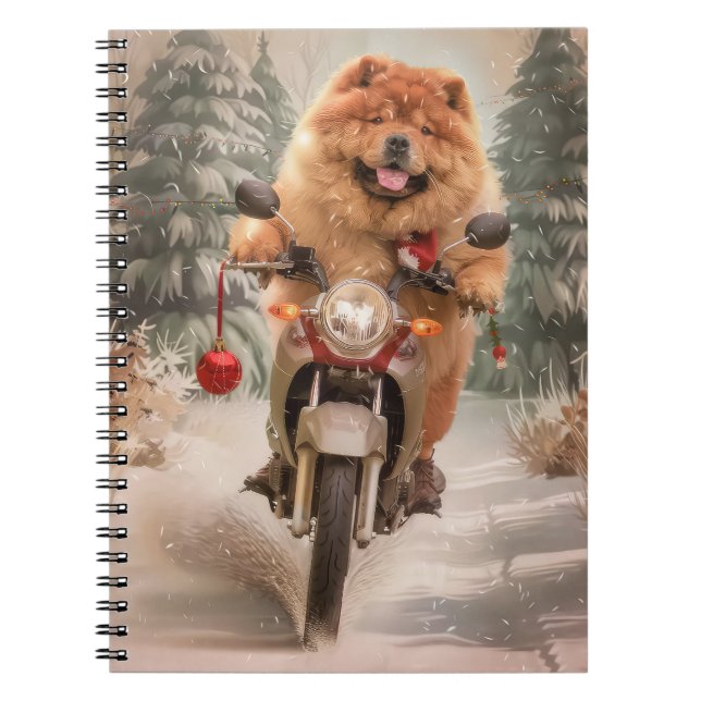 Cuaderno Navidades de motocicleta Chow Chow Dog Riding (Frente)
