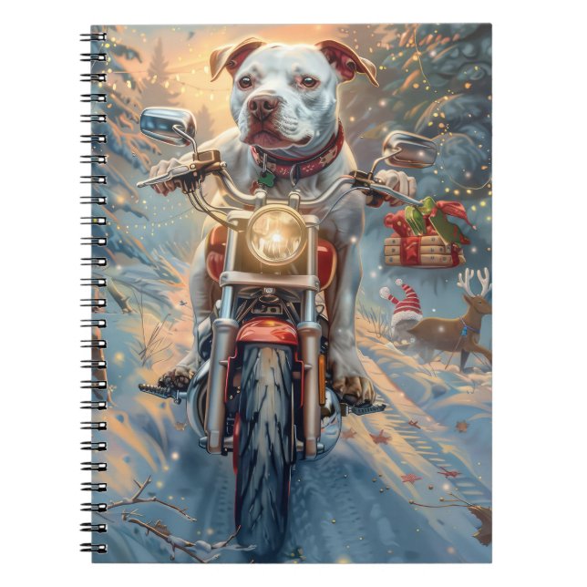 Cuaderno Navidades de motocicleta de American Staffordshire (Frente)