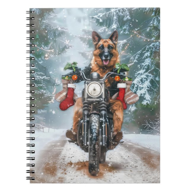 Cuaderno Navidades de motocicleta de Pastor Alemán (Frente)