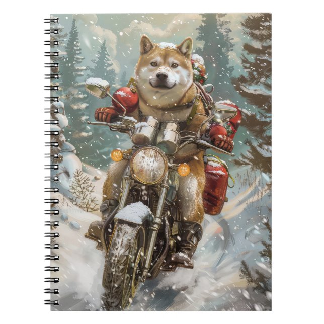 Cuaderno Navidades de motocicletas Akita Dog Riding (Frente)