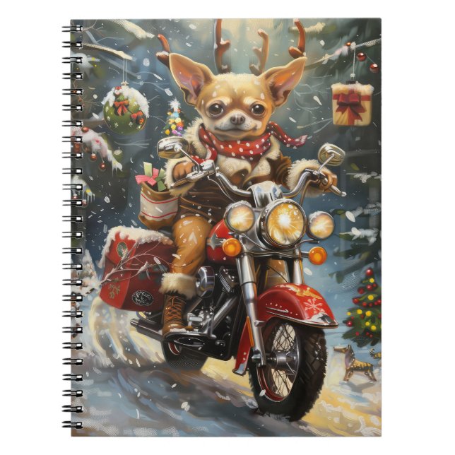 Cuaderno Navidades de motocicletas Chihuahua Dog Riding (Frente)