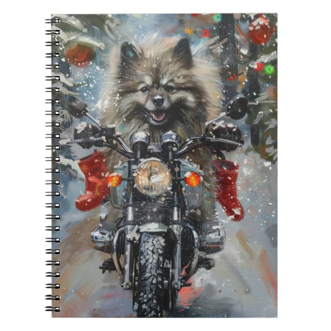 Cuaderno Navidades de motocicletas Keeshond Dog Riding (Frente)