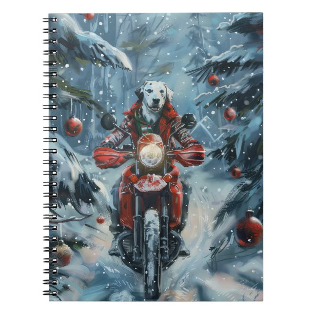 Cuaderno Navidades de motociclismo de perros de Dalmacia (Frente)