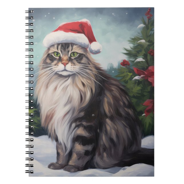 Cuaderno Navidades de Nieve al gato de Maine Coon (Frente)