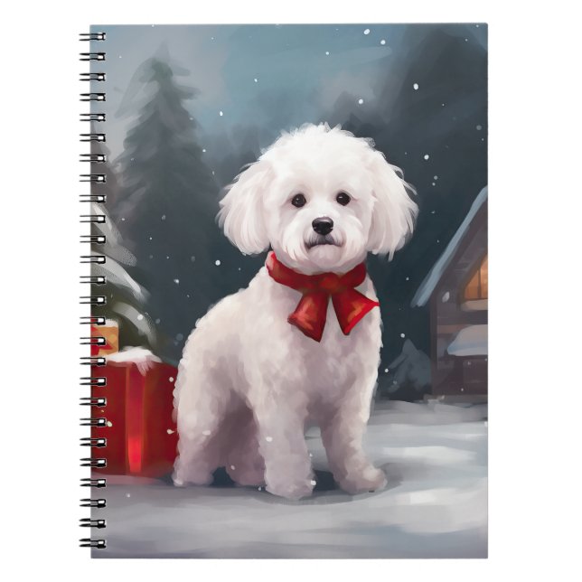 Cuaderno Navidades de Nieve de Bichon Frise Dog (Frente)