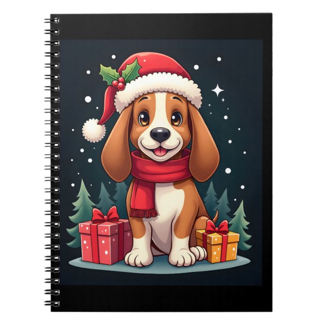 Cuaderno Navidades de perro de Hound Basset Traje a Santa H (Frente)