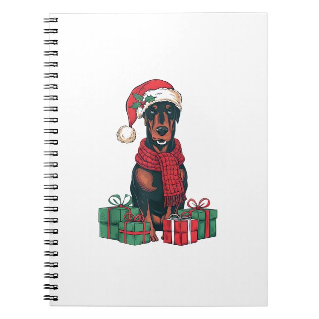 Cuaderno Navidades de Perro Doberman de Santa Hat Lughting (Frente)
