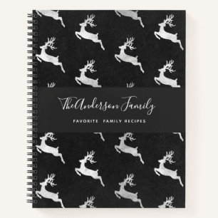 Cuaderno Navidades de recetas renos monograma de plata negr