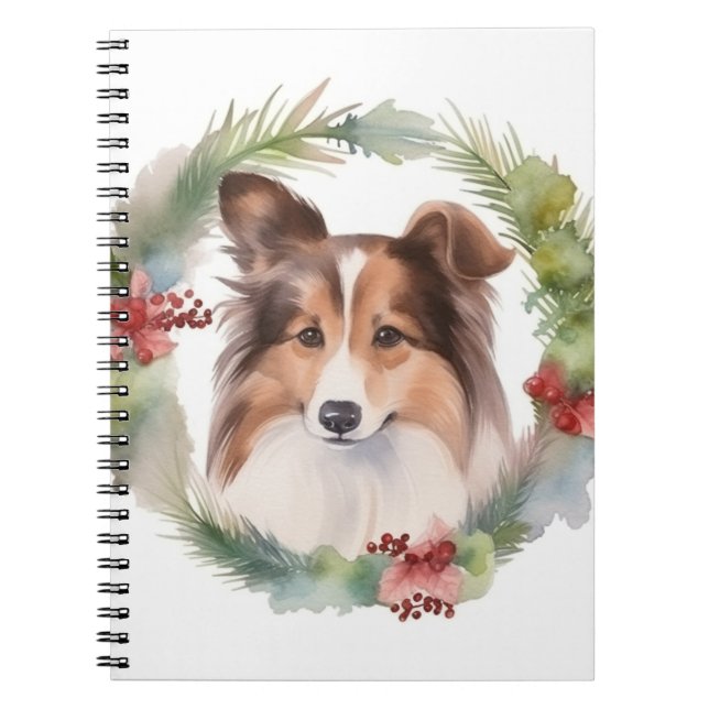 Cuaderno Navidades de Shetland Sheepdog Wreath Festimes Pup (Frente)