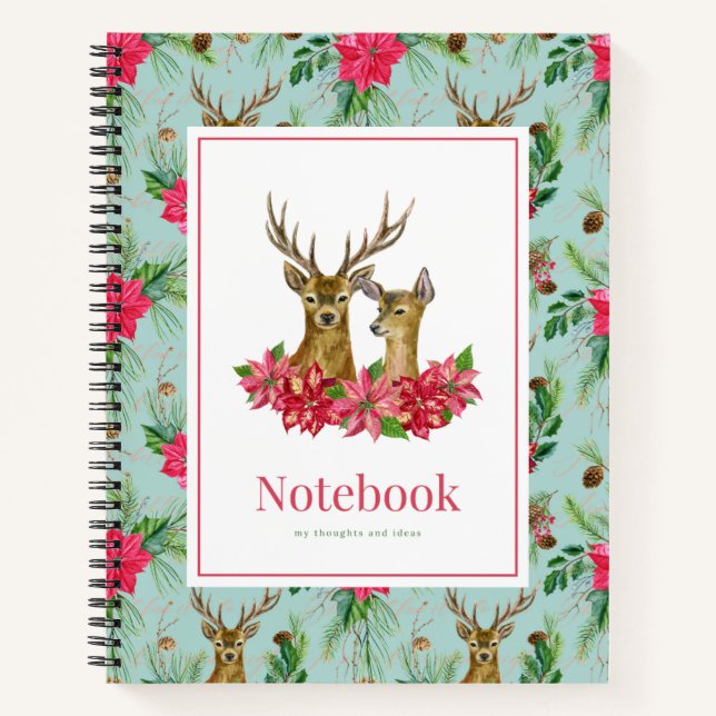 Cuaderno Navidades de Wreath Antler de Poinsettia Verde Roj (Anverso)
