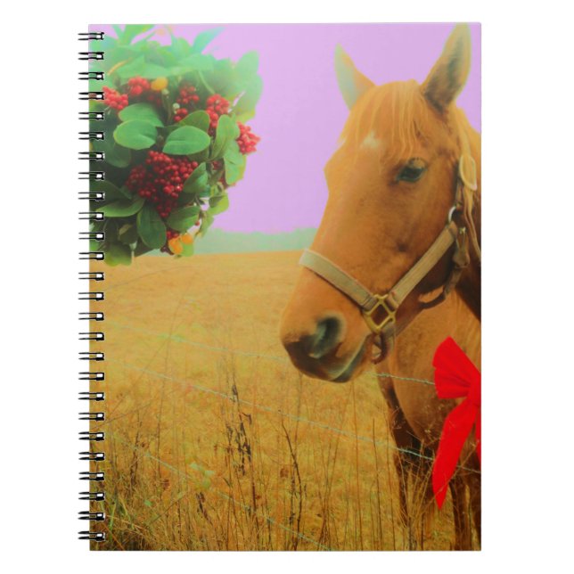 Cuaderno Navidades del cielo rosa retro Caballo (Frente)