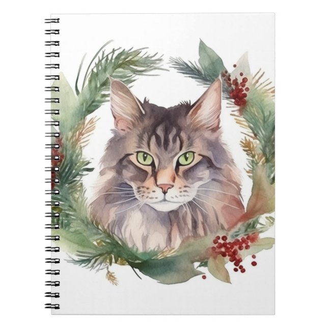 Cuaderno Navidades del gato Maine Coon Wreath Festive Kitte (Frente)