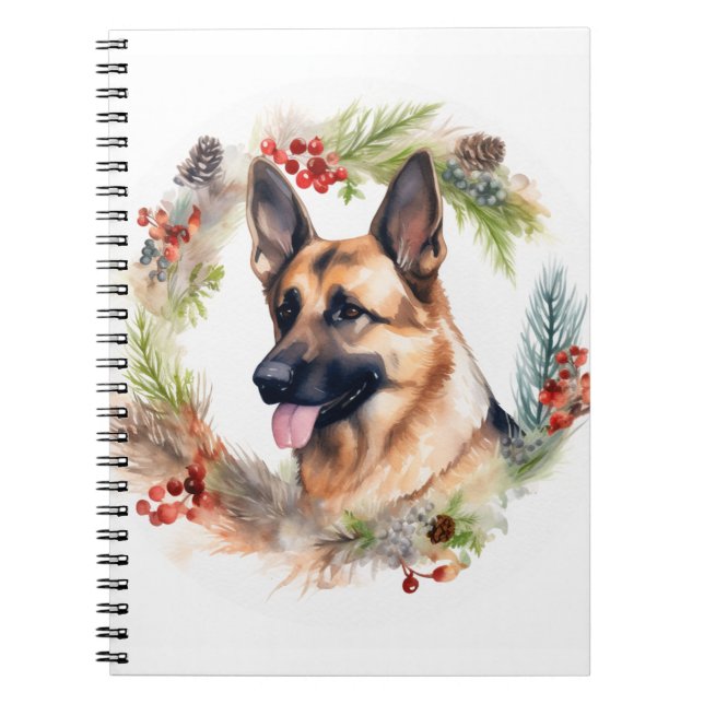 Cuaderno Navidades del Pastor Alemán Wreath Festive Pup (Frente)