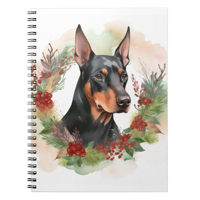 Cuaderno Navidades Doberman Wreath Festive Pup (Frente)
