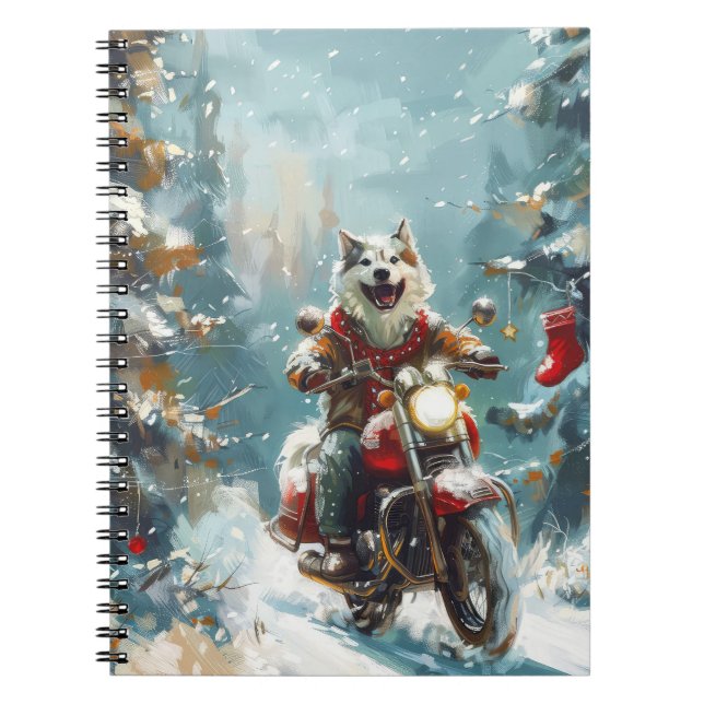 Cuaderno Navidades en motocicleta de Alaska Malamute (Frente)