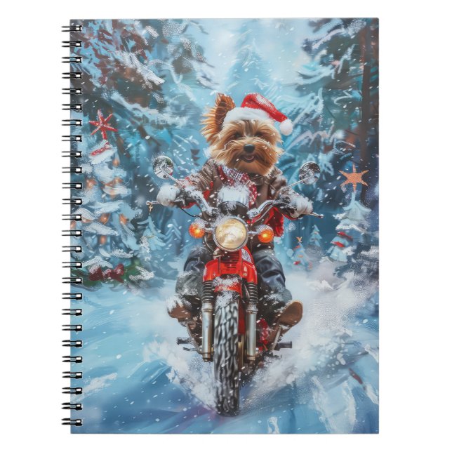 Cuaderno Navidades en motocicleta de Biewer Terrier Dog Rid (Frente)