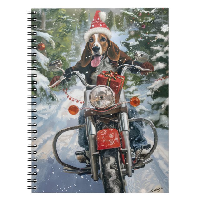 Cuaderno Navidades en motocicleta de Bluetick Coonhound Dog (Frente)