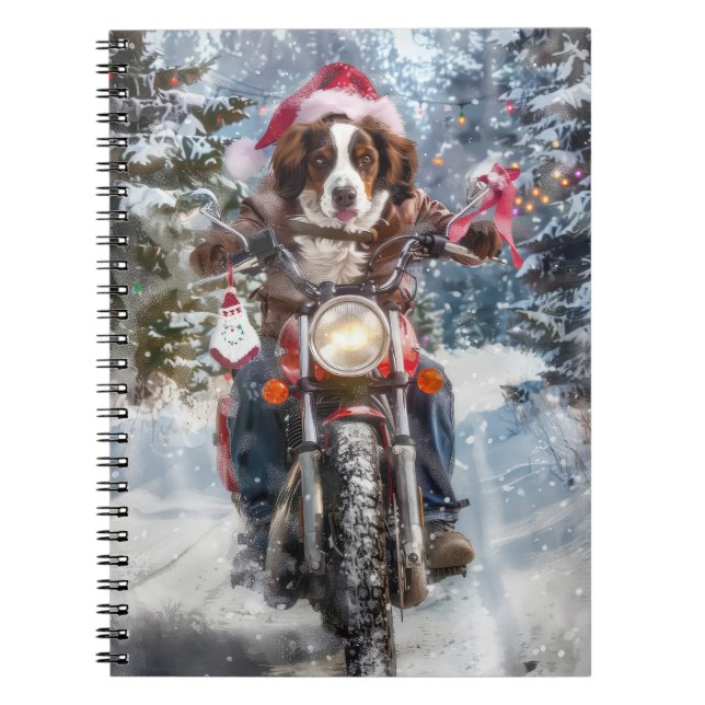 Cuaderno Navidades en motocicleta de Brittany Spaniel (Frente)