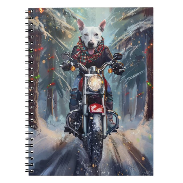 Cuaderno Navidades en motocicleta de Bull Terrier Dog Ridin (Frente)