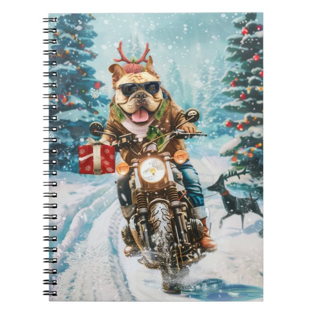 Cuaderno Navidades en motocicleta de bulldog (Frente)