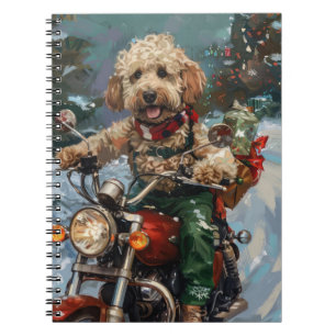 Cuaderno Navidades en motocicleta de Cockapoo Dog Riding