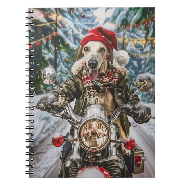 Cuaderno Navidades en motocicleta de perros de Greyhound (Frente)