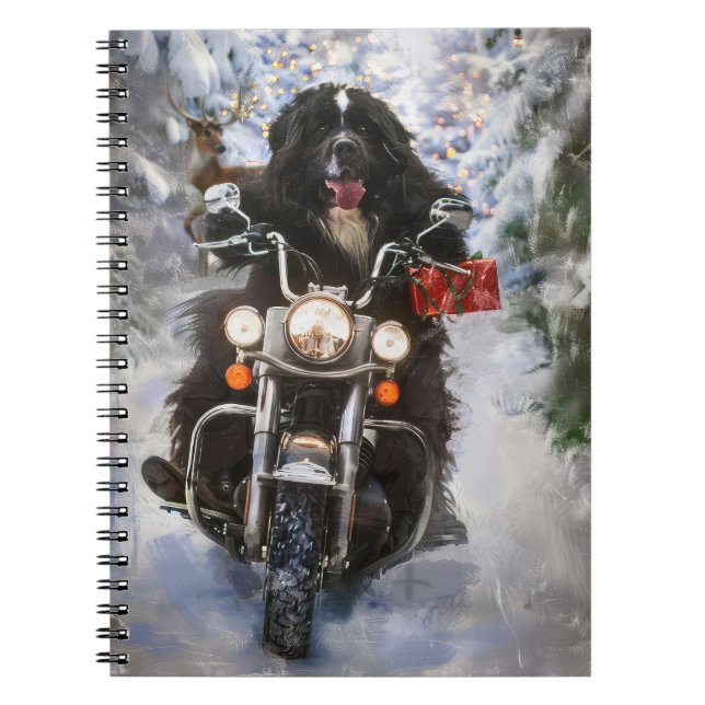 Cuaderno Navidades en motocicleta de perros de Terranova (Frente)
