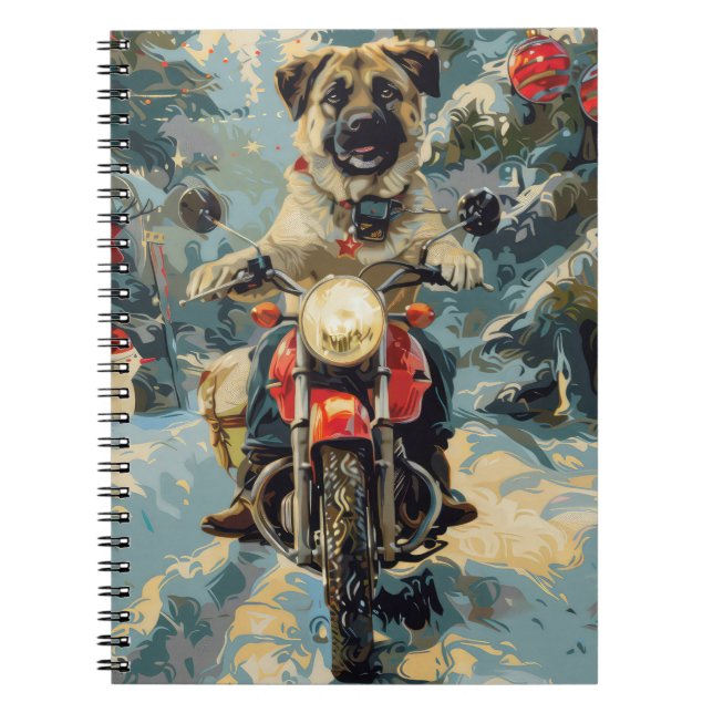 Cuaderno Navidades en motocicleta del Pastor Anatoliano (Frente)