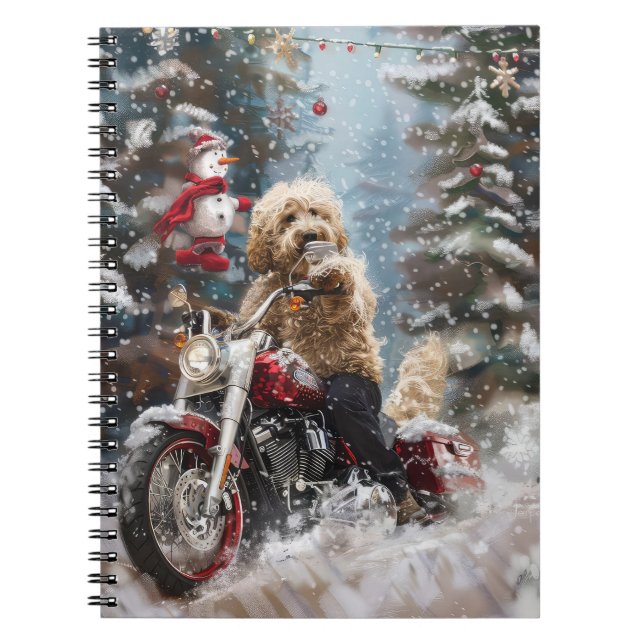 Cuaderno Navidades en motocicleta Goldendoodle Dog Riding (Frente)