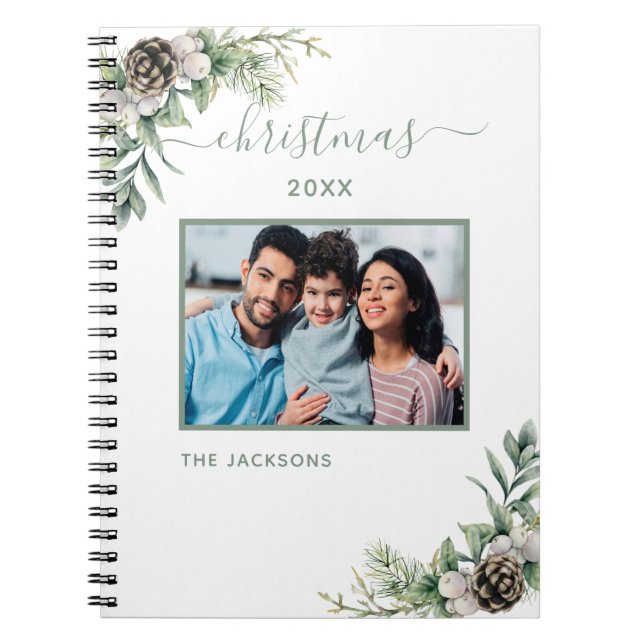 Cuaderno Navidades familia foto cono blanco nombre de pino (Frente)