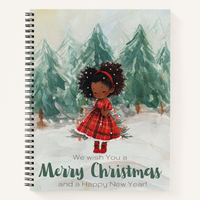 Cuaderno Navidades felices Melanin Mujer Chica negro Sis má (Anverso)