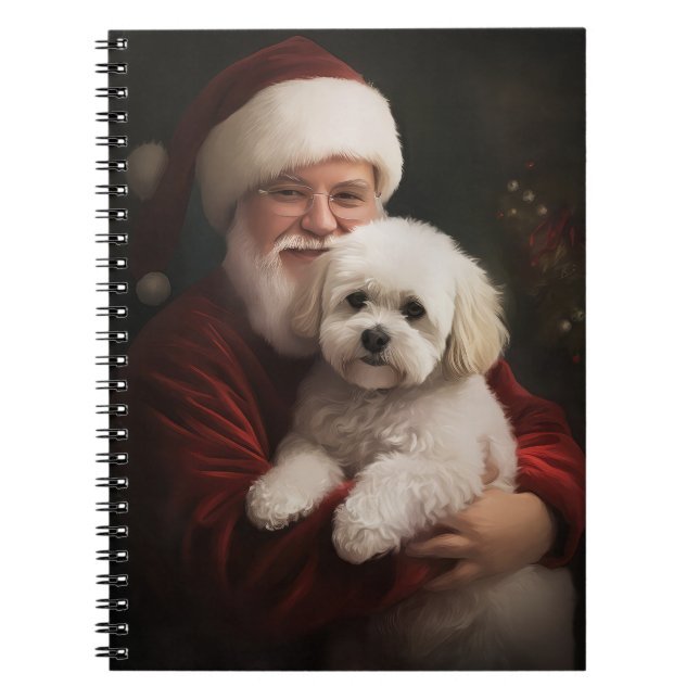 Cuaderno Navidades festivos de Bichon Frise con Santa Claus (Frente)