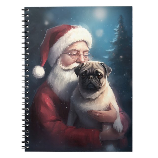 Cuaderno Navidades festivos de Pug con Santa Claus (Frente)