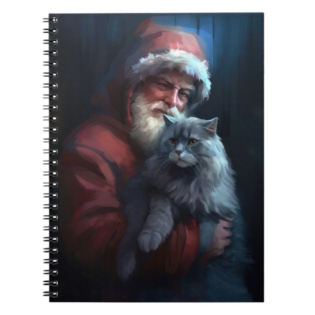 Cuaderno Navidades festivos del gato azul ruso Santa Claus (Frente)