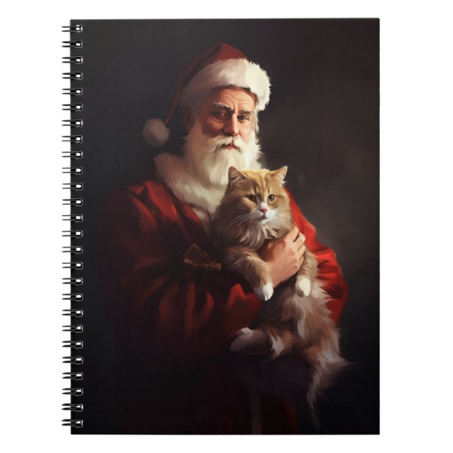 Cuaderno Navidades festivos del gato de Angora Santa Claus (Frente)