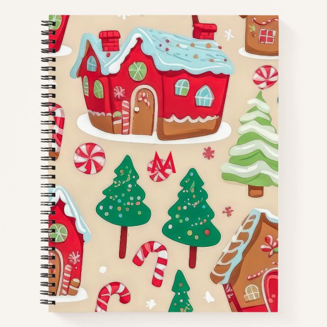 Cuaderno Navidades festivos Patrón de árboles de casas de j (Anverso)
