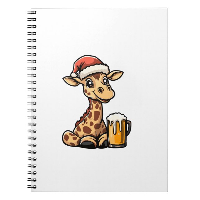 Cuaderno Navidades Giraffe con cerveza _ Fiesta gracioso de (Frente)