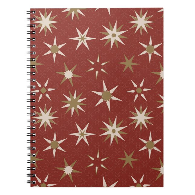Cuaderno Navidades Gold Geo Stars - con un patrón rojo. (Frente)