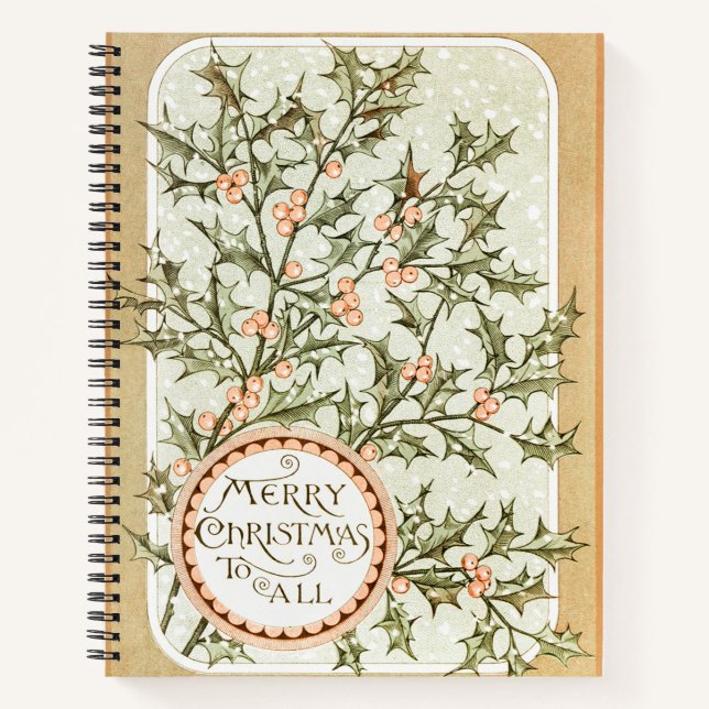 Cuaderno Navidades Holly Bonito saludo antiguo (Anverso)
