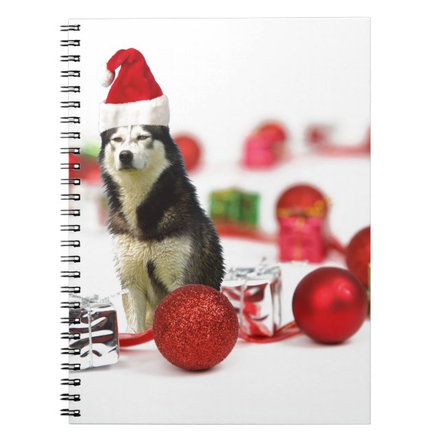 Cuaderno Navidades Husky siberianos con una caja de regalo  (Frente)