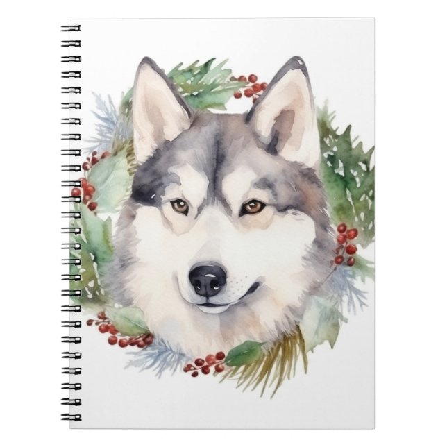 Cuaderno Navidades Husky siberianos de corona festividad (Frente)