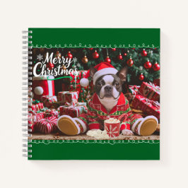Cuaderno Navidades locos: pijamas de Boston terrier persona