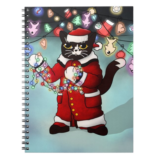 Cuaderno Navidades Luces Típico Tuxedo Cat (Frente)