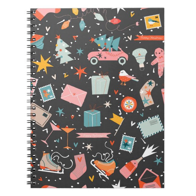 Cuaderno Navidades negros: patrón vintage ornato. (Frente)