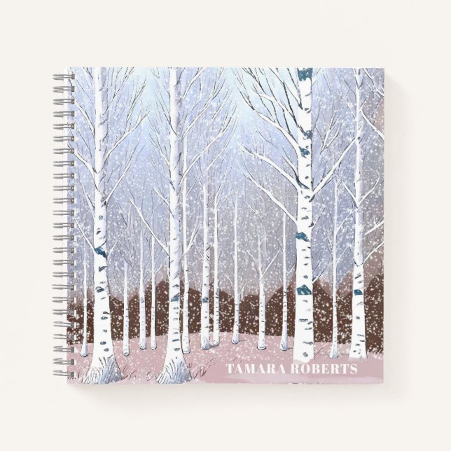 Cuaderno Navidades nevados de árboles birch Dusty Blue ID10 (Anverso)