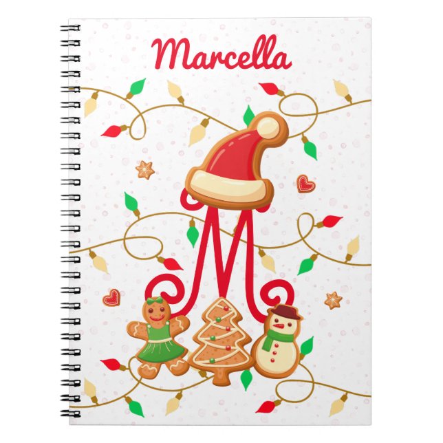 Cuaderno Navidades Nombre Monograma Personalizado Gingerbre (Frente)